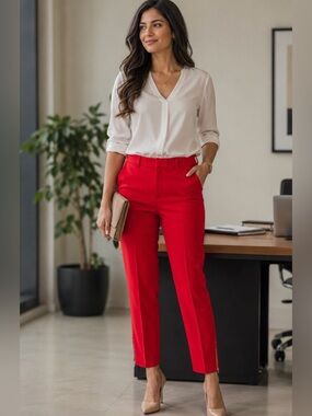 New Directions Red Ankle Pants Size 14 Career Office Stretch Zip Hem